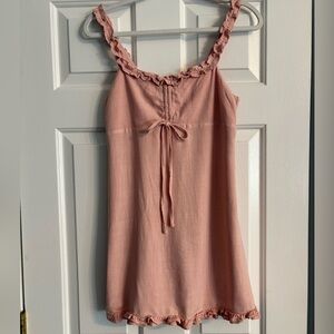 LoveRiche Pink Chemise with Braided Straps and Ruffled Hem